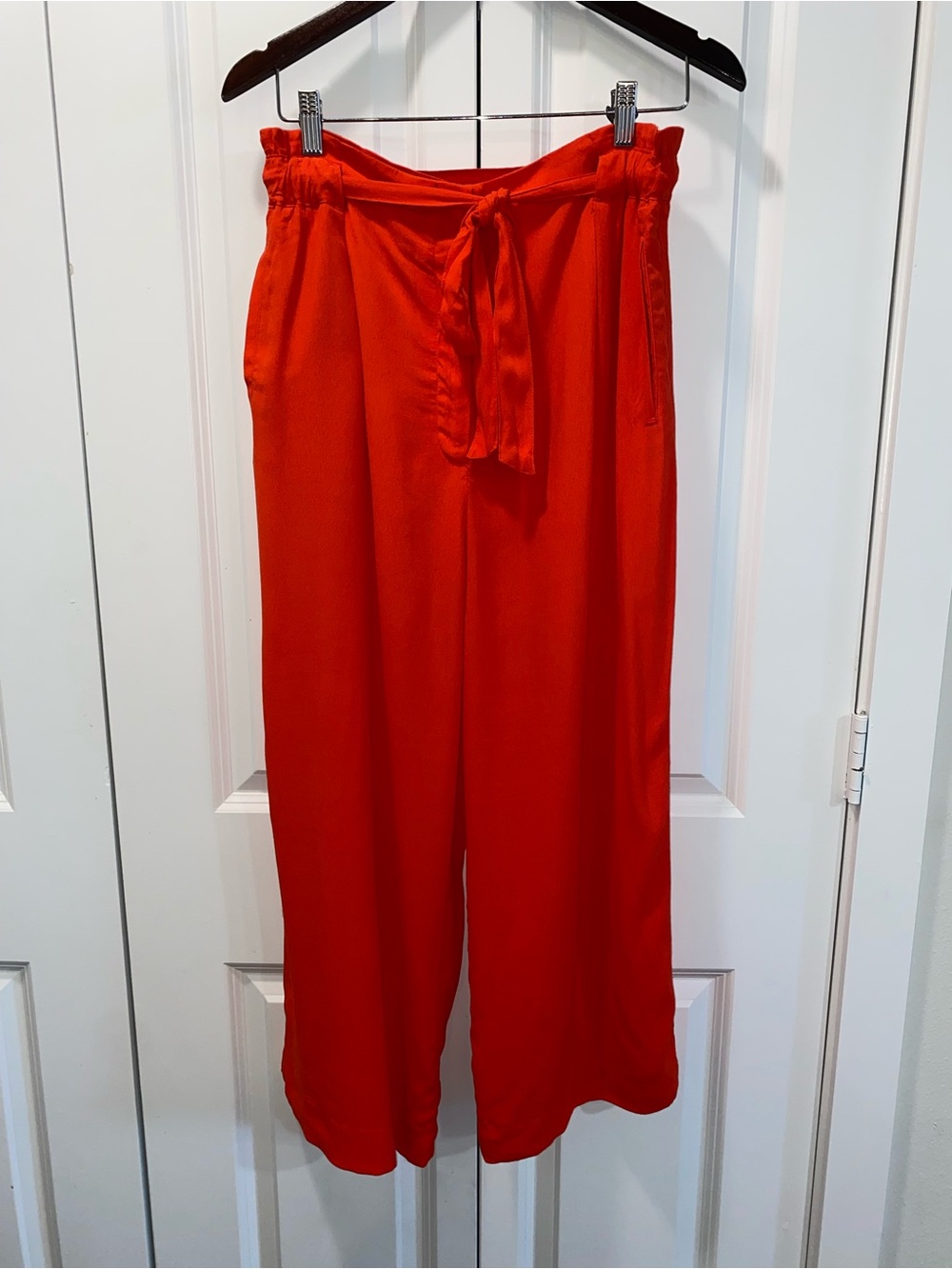 H&M Red Tie-Waist Wide-Leg Pants